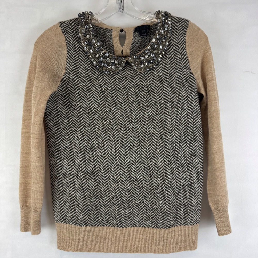J.Crew Collection Alpaca‎ Wool Beaded Collar Herringbone Sweater XXS FA12